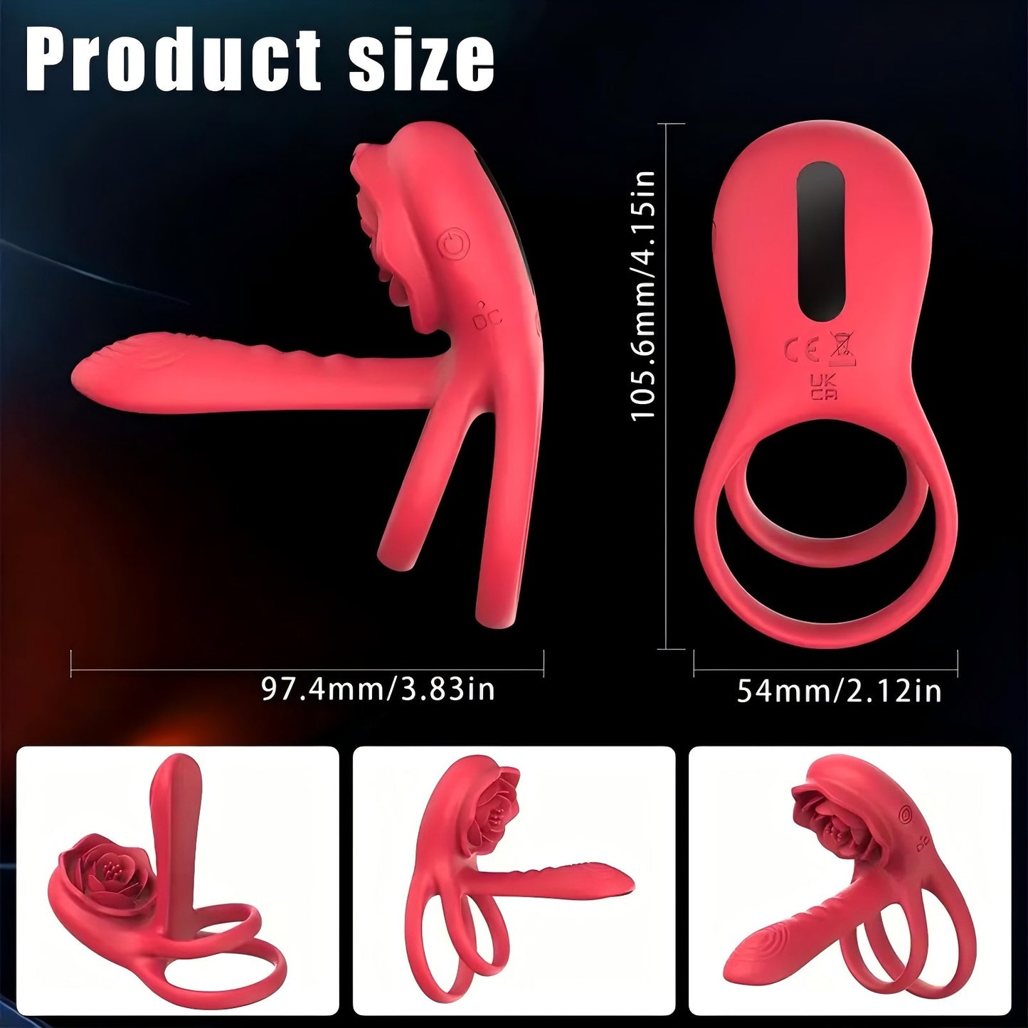 Cock Ring Ergonomic Vibrating Penis Ring With Rose Clitoris Suction Massager