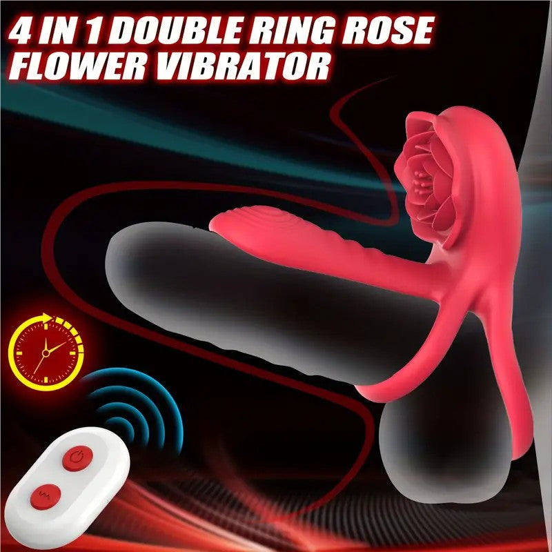 Cock Ring Ergonomic Vibrating Penis Ring With Rose Clitoris Suction Massager