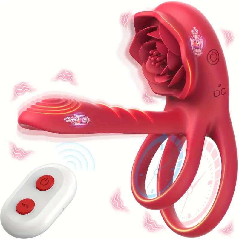 Cock Ring Ergonomic Vibrating Penis Ring With Rose Clitoris Suction Massager