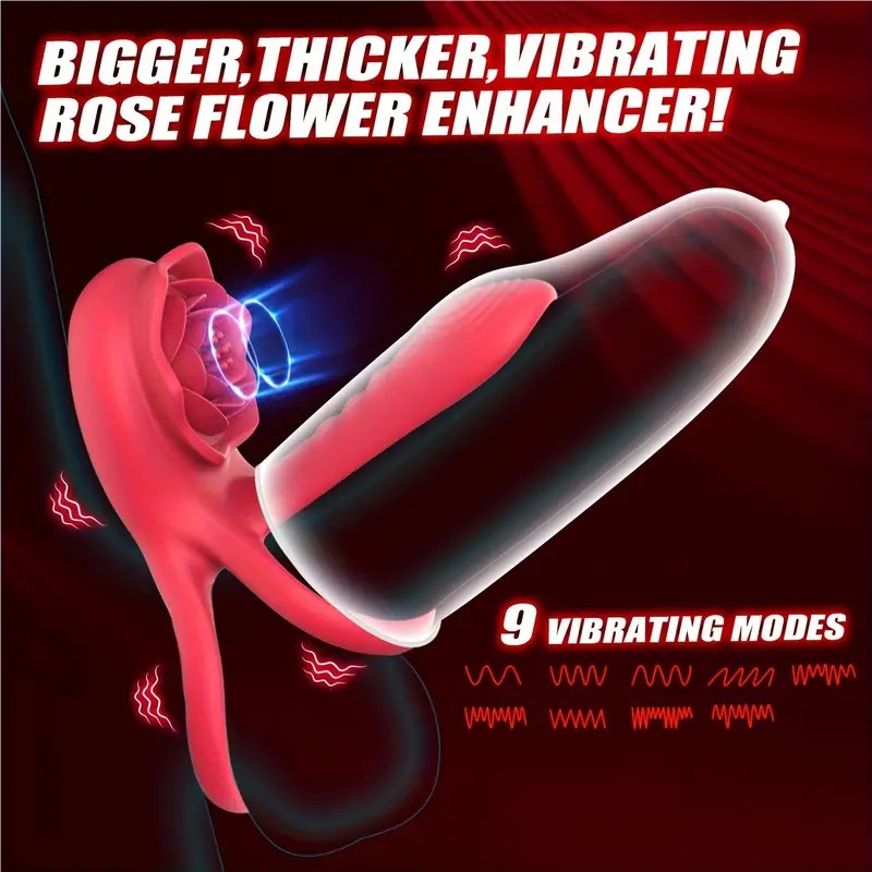 Cock Ring Ergonomic Vibrating Penis Ring With Rose Clitoris Suction Massager